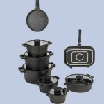 سرویس قابلمه 15 پارچه یونیک مشکی درب سیلیکونی مدل دیاموند کد un-8520