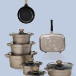 سرویس قابلمه 15 پارچه یونیک بژ درب سیلیکونی مدل دیاموند کد un-8524