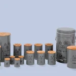 سرویس آشپزخانه 15 پارچه یونیک فانتزی طوسی گل  درب بامبو کد un-8015