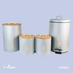 سرویس آشپزخانه 4 پارچه طوسی روشن درب بامبو یونیک کد UN-8042
