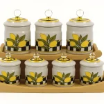 سرویس پاسماوری 7 پارچه مدل lemon استند چوبی برند Aria رنگ سفید طوسی