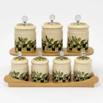 سرویس پاسماوری 7 پارچه مدل olive استند چوبی برند Aria رنگ کرم