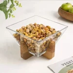 آجیل خوری شیشه ای لیمون پایه چوبی کد 217259