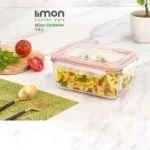 ظرف شیشه ای لیمون مستطیل درب دار 1/5 لیتر (الوان) کد 202935