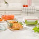 ظرف شیشه ای لیمون مربع درب دار 950 میلی (الوان) کد 203435