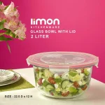 ظرف شیشه ای لیمون گرد درب‌دار 2 لیتر کد 207635