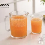 ست پارچ و لیوان شیشه ای لیمون چاپدار شیار دار کد 251800