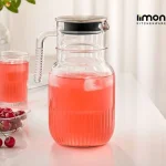 پارچ شیشه ای لیمون شیار دار 1/5 لیتر درب استیل کد 237500