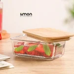 ظرف نگهدارنده لیمون شیار دار 450 میلی درب چوبی کد 219059