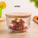 کاسه گرد لیمون شیار دار 970 میلی درب چوبی کد 217659