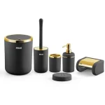 ست سرویس بهداشتی اطلس ATLAS 6 تکه مدل الیت مشکی طلایی کد 394