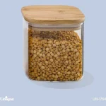 بانکه شیشه ای یونیک درب چوبی مربع 10 سانت کد UN-1764