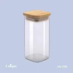بانکه شیشه ای یونیک درب چوبی مربع 12 سانت کد UN-1769