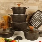 قابلمه 15 پارچه بی وی کی BVK مدل مشکی گرانیت کد VK713515-6